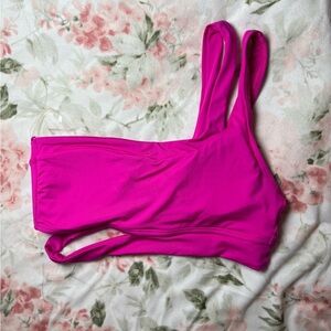 BECCA Asymmetrical One Shoulder Hot Pink Padded Cutout Bikini Top Size Small